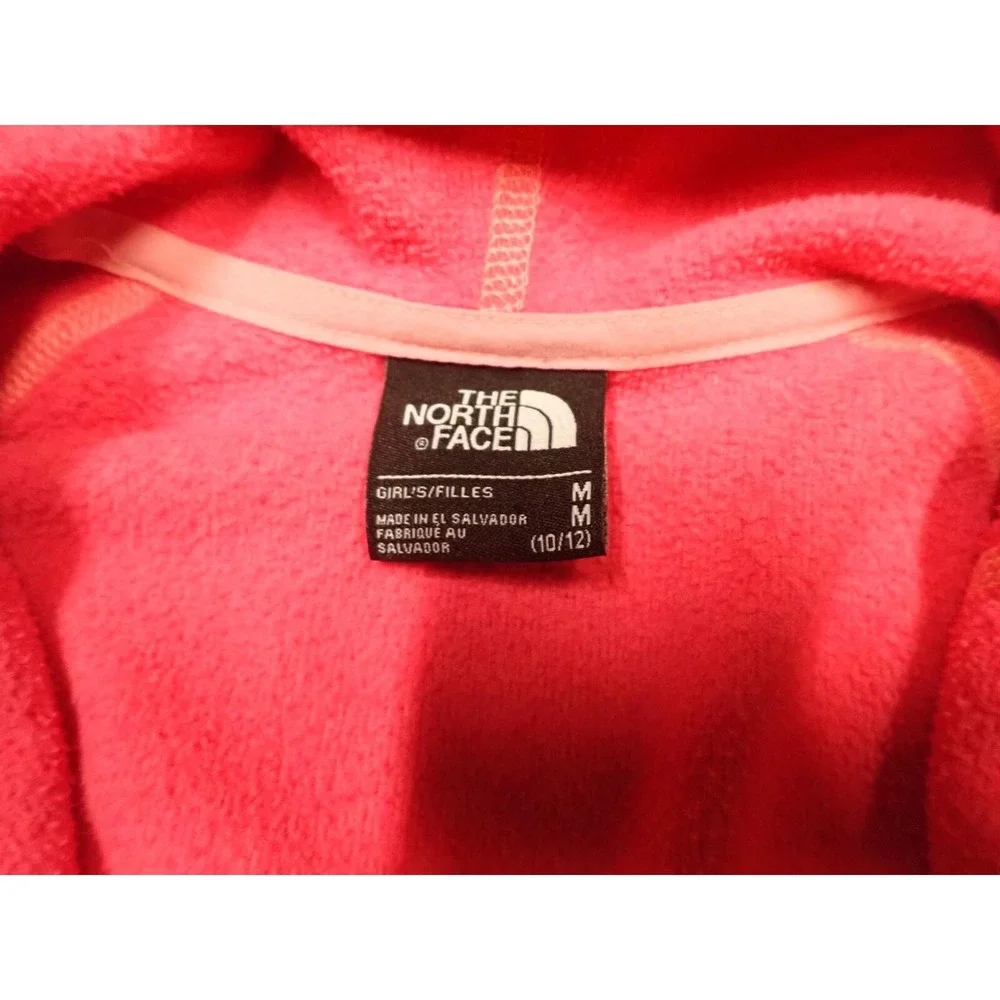 The North Face Fleece Jacket‎ Girls Medium Pink Good Full Zip Hooded Geometric